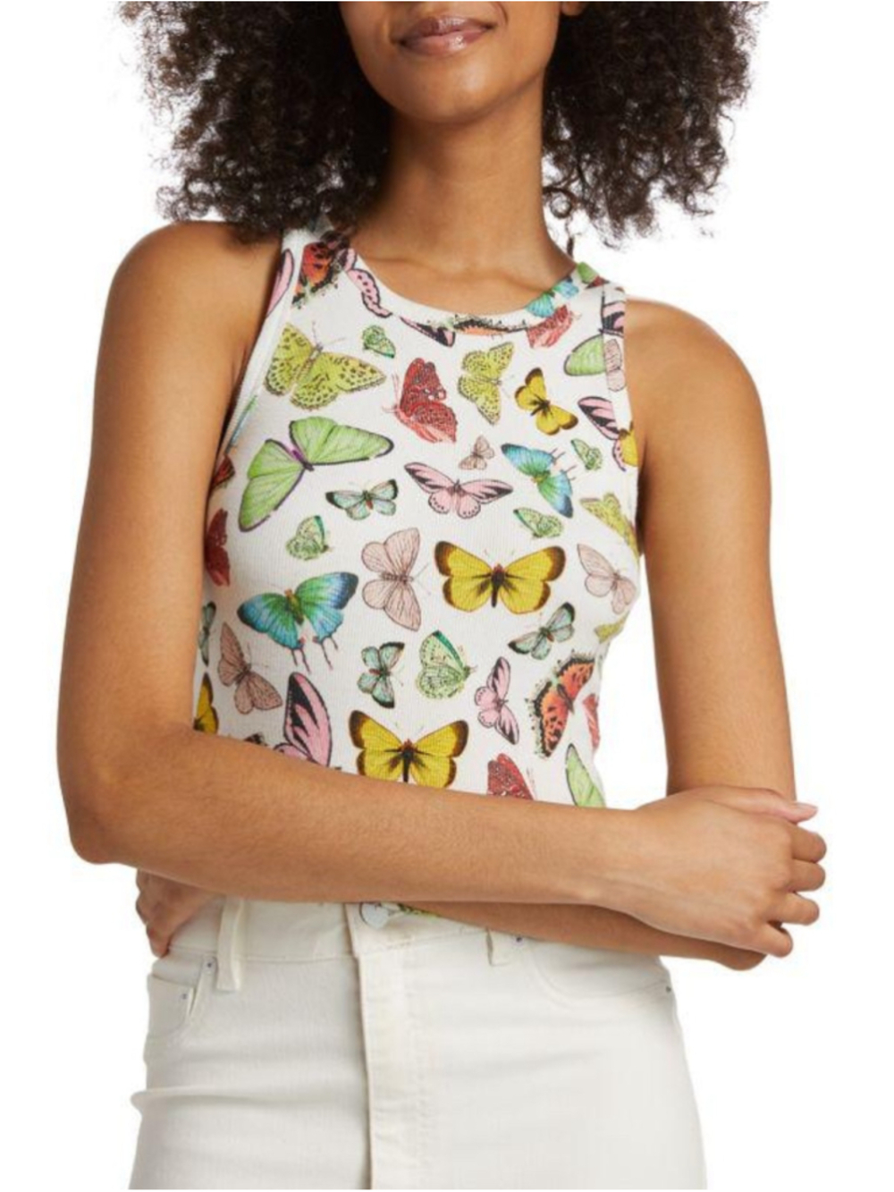 Alice + Olivia Butterfly Print Tank Top, Size L, White/Multicolor